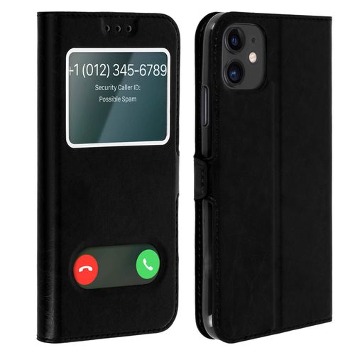 Housse Iphone 11 Protection Double Fentre Fonction Support - Noir