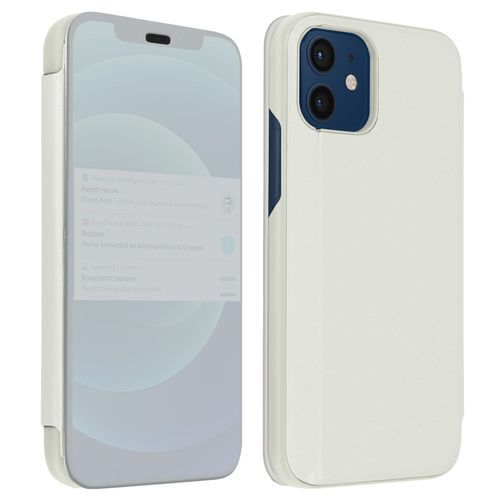 Housse Iphone 12 Mini Clapet Translucide Design Miroir Support Vido Argent