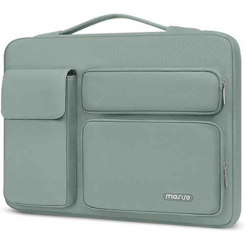 Housse Ordinateur Compatible Avec Macbook Pro 16 M3 A2991 M2 A2780 M1 A2485 A2141,15-15,6 Notebook,Pochette Pc Ouvert Latrale Avec 2 Surleves&1 Poche  Rabat,Vert Antique[Pou6264587]