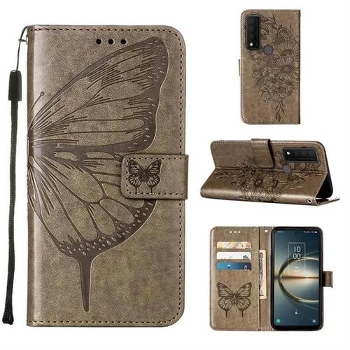 Housse Portefeuille Pour Tcl 30 V 5g 6.67\, Antichoc Cuir Etui Avec 360 Degrs Protection Silicone Flip Etui -Papillon Gris Hdk