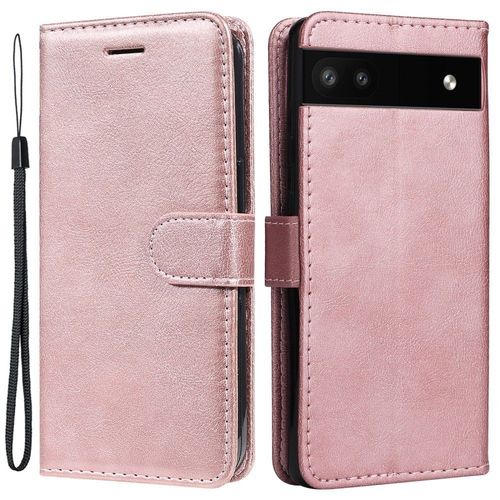 Housse Pour Google Pixel 6a 5g - Etui Coque Pochette Portefeuille + Verre Trempe - Rose