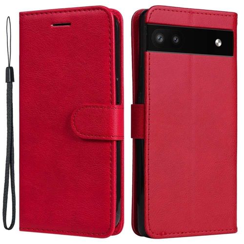 Housse Pour Google Pixel 6a 5g - Etui Coque Pochette Portefeuille + Verre Trempe - Rouge