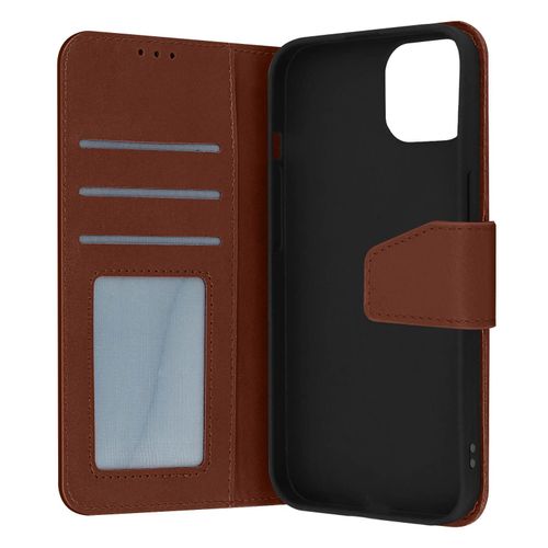 Housse Pour Iphone 14 Plus Cuir Premium Porte-Carte Support Vido Marron