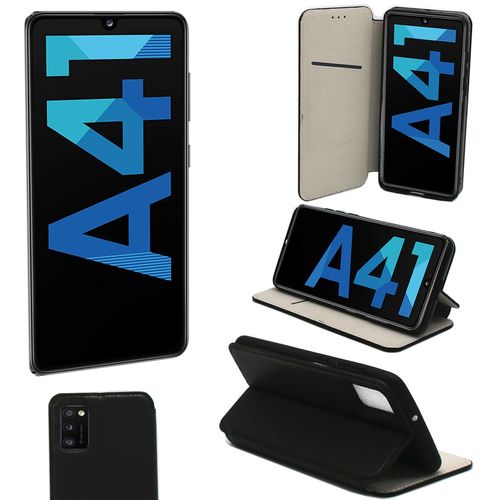 Housse Pour Samsung Galaxy A41  Rabat Noire Avec Porte Cartes - Etui Noir Coque Protection Antichoc  Rabat Smartphone 2020