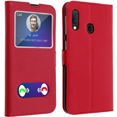 Housse Samsung Galaxy A20e Protection Double Fentre Fonction Stand Rouge