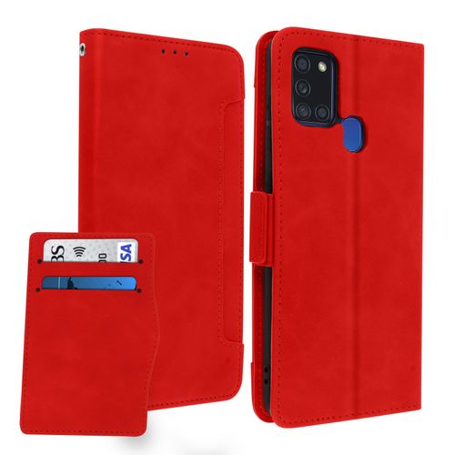 Housse Samsung Galaxy A21s tui Folio Portefeuille Fonction Support - Rouge