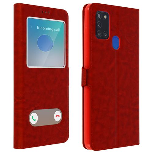 Housse Samsung Galaxy A21s tui Intgral Double Fentre Support Vido Rouge