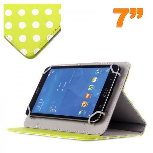 Housse Universelle Tablette Tactile 7 Pouces Vert  Pois Blancs