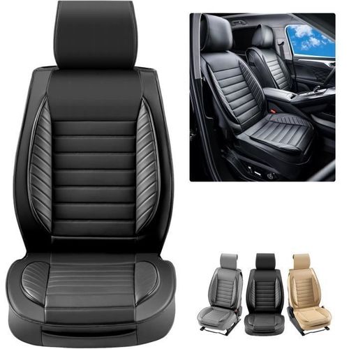 Housses De Sige-Vevor-2 Pcs-Housse De Sige En Simili-Cuir-Design Entirement Ferm-Voitures Suv Camions-Noir