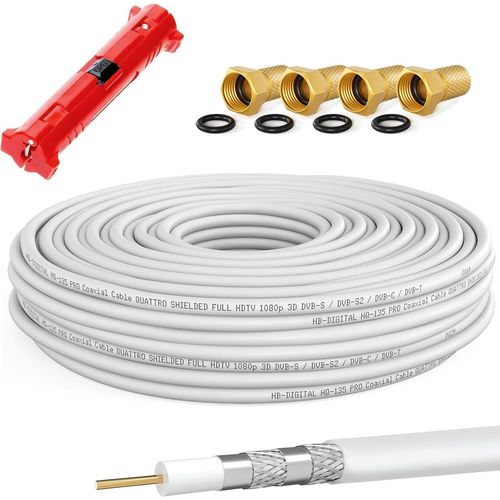 HQ-135 PRO 15m 135dB Cble SAT coaxial 4 fois blind avec dnudage et 4 fiches F dores Cble d'antenne pour systmes DVB-S/S2/S2X DVB-C et DVB-T/T2 BK UHD 4K Full HD 3D.[U107]