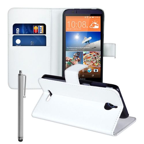 Etui Portefeuille Pour Htc Desire 510 Support Video Cuir Pu - Blanc + Stylet