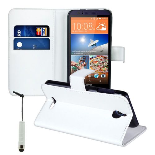 Etui Portefeuille Pour Htc Desire 510 Support Video Cuir Pu - Blanc + Mini Stylet