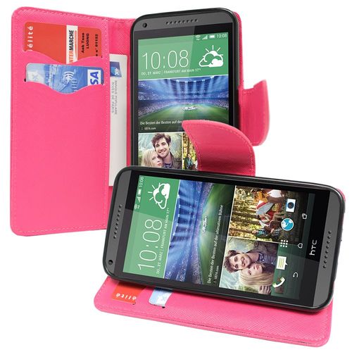 Etui Portefeuille Pour Htc Desire 816/ 816g Dual Sim Support Video Cuir Pu Effet Tissu - Rose