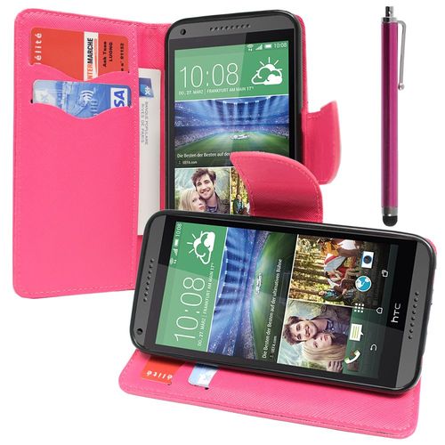 Etui Portefeuille Pour Htc Desire 816/ 816g Dual Sim Support Video Cuir Pu Effet Tissu - Rose + Stylet