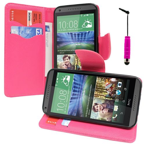 Etui Portefeuille Pour Htc Desire 816/ 816g Dual Sim Support Video Cuir Pu Effet Tissu - Rose + Mini Stylet