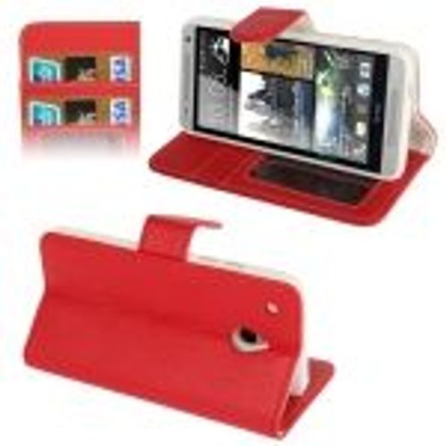 Htc One Mini / M4  : Coque Housse En Cuir ( Pu) Rouge  Texture Litchi 