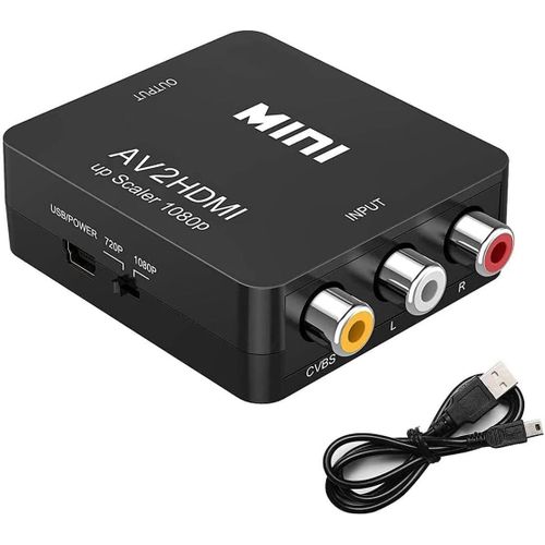 HUAG-Adaptateur RCA vers HDMI, compatible avec PS1, PS2, Wii, SNES, N64, Xbox, DVD, VHS, VCR - Convertisseur AV vers HDMI, prend en charge PAL/NTSC
