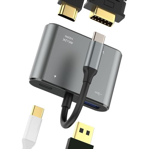 HUAG-Adaptateur USB C 4 en 1 HDMI VGA double port USB OTG 3.0 pour Apple iPhone 16 type C Hub 4K moniteur rpartiteur d'affichage MacBook Moniteurs ordinateur portable Station d'accueil convertisseur