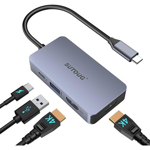 HUAG-Concentrateur USB C, Station d'accueil Sutoug, Adaptateur USB C 4 en 1 avec Deux Ports HDMI 4K, Port d'alimentation 100 W, Port de donnes USB A 3.0 5 Gbit/s Compatible avec MacBook Pro/Air