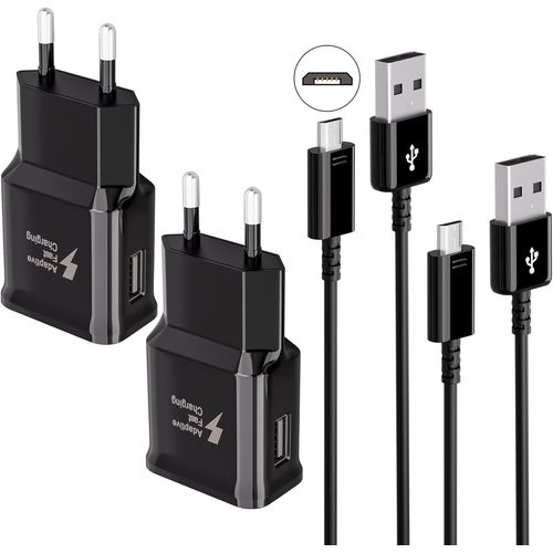 Huag-Kit Chargeur Adaptive Charge Rapide Compatible Avec Samsung Tablette/Tlphone Galaxy S7/S7 Edge/S6/S6 Plus/A6/J7/J3/Note5 4, Usb 2.0 Chargeur Chargeur Rapide Mle Et Cble Micro Usb 1.5m (2-Pac