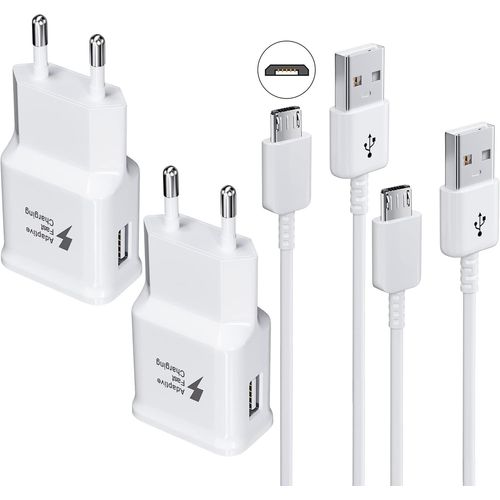 Huag-Kit Chargeur Adaptive Charge Rapide Compatible Avec Samsung Tablette/Tlphone Galaxy S7/S7 Edge/S6/S6 Plus/A6/J7/J3/Note5 4, Usb 2.0 Chargeur Chargeur Rapide Mle Et Cble Micro Usb 1.5m (2-Pac