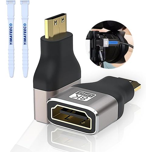 HUAG-Micro HDMI Male to HDMI Female Adapter HDMI to HDMI Type D to A Compatible with Raspberry Pi 5/4, Universal Video for Cameras, Computers, Projectors, 8k Ultra HD, 60 Hz 2-Pack