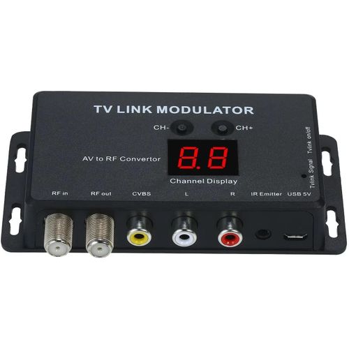 HUAG-Modulateur UHF, TM70 UHF TV Link Modulator Convertisseur AV vers RF Extension IR, Modulateur Modulateur AV vers RF Convertisseur IR Extender, Prise en Charge PAL/NTSC avec Cble de Charge USB