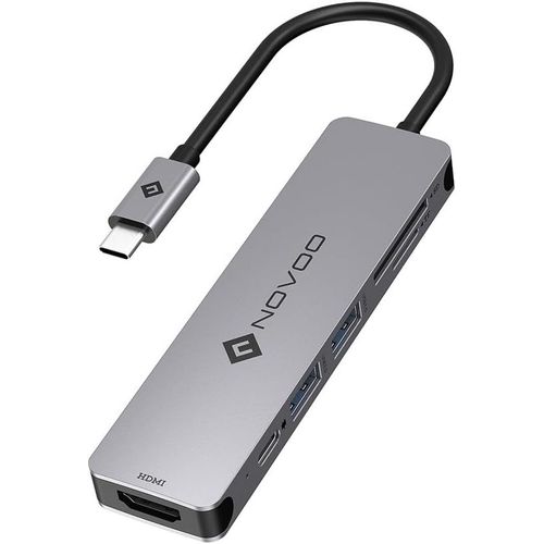 HUAG-USB C Hub Power Delivery 60W, 6-en-1 Adaptateur USB-C vers HDMI 4K, Lecteur de Carte SD & Micro SD, 2 x USB 3.1, Port de Recharge PD 2.0 pour MacBook Pro Chromebook Pixel Huawei Matebook