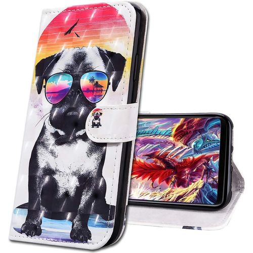 Huawei P Smart 2020 Etui A Rabat 3d Design Portefeuille Housse [Magnetique] [Fonction Stand] [Porte Carte] Pu Cuir Protection Coque Pour Huawei P Smart 2020. Cy Glasses Dog