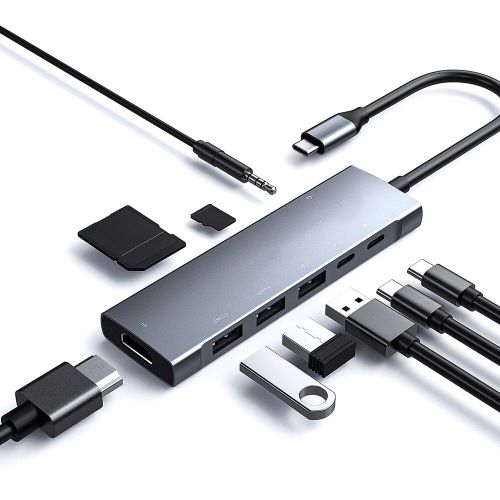 HUB 9 en 1 USB Type C vers HDMI, adaptateur VGA USB 3.0 USB 2.0 pour PC MacBook Pro Air PD RJ45 SD TF lecteur de carte