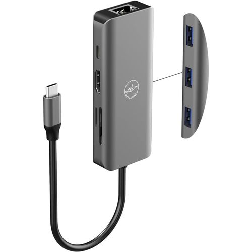Hub adaptateur USB-C 8 en 1 100W-HDMI,USB-C,3 ports USB 3.0,Ethernet,lecteur de carte SD et micro SD-Dbit internet rapide 10/100/1000 Mb/s et HDMI 4K.[W376]