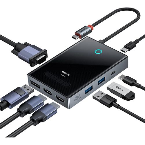 Hub Avec 4 Affichage, Dock Type C Avec 2 Hdmi 4K, Displayport 120Hz, Vga, 100W Pd, Ports 5 Gbps Usb-A 3.0 & Usb-C 3.0, Station D'Accueil Pour Dell/Hp/Lenovo/Macbook/Steam Deck