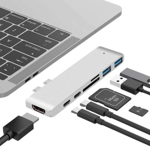 Hub HDMI USB-C Micro SD Thunderbolt pour Macbook Pro 13 2019 argent