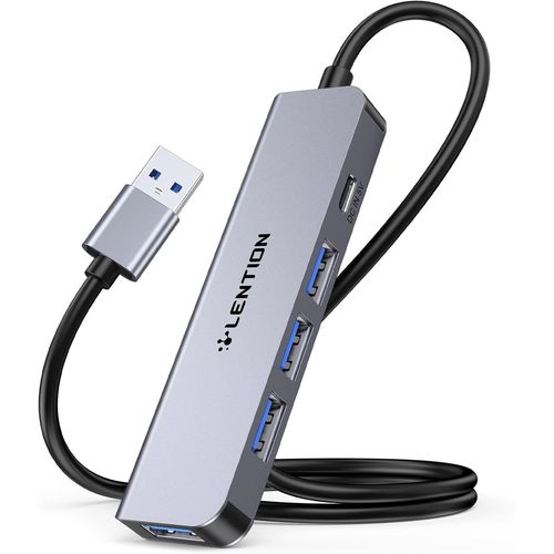 Hub USB 3.0 avec Cble Rallong de 60cm, Expandeur Multi Port, Adaptateur USB avec Transfert de Donnes Rapide Sparateur USB Compatible avec Windows PC, Mac, Imprimante (HE32 Gris)