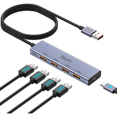 Hub USB 3.2 Gen 2,Data Hub USB 3.2 avec Cble de 120cm de Long,4 Ports USB 3.2 Gen2 avec 1 Port Type-C pour Alimentation,Compatible avec PC,Macbook Pro,Macbook Air,iMac,Surface Pro 3,iPad.[R29]