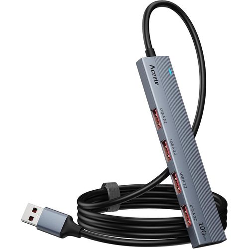 Hub USB 3.2 vers 4 Ports USB-A 3.2,Concentrateur USB 3.2 avec cble tendu de 1.2M,10Gbps USB 3.2 Gen 2 Hub avec Port d'alimentation Compatible avec MacBook Air/Pro,iMac,etc.[R105]