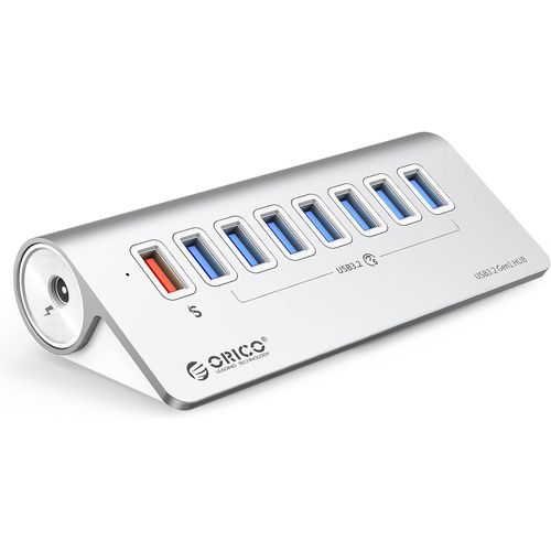 Hub USB aliment, Hub USB C en Aluminium avec 7 Ports de donnes et Un Port de Charge Intelligent, rpartiteur USB C avec cble USB C de 0,5m pour MacBook, Mac Pro