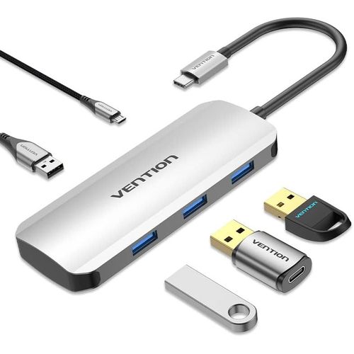 Hub USB C 3.0,Adaptateur USB C Hub Dock 5 in 1 Coque en Aluminium Data Extender Compatible avec MacBook Pro Air,iPad Pro,Galaxy Tab,Surface Go 2,Laptop and More