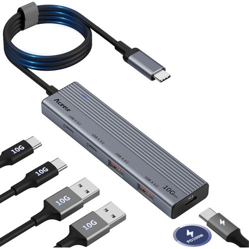 Hub USB C 3.2,10Gbps Adaptateur USB C avec Ports USB A*2 et USB C*2 et Concentrateur USB de Chargement PD de Type C 100W pour Ordinateur Portable,Ordinateur de Bureau,Xbox et Mac et Plus