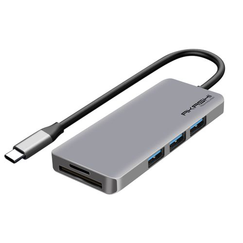 Hub USB-C 3x USB 1x HDMI 1x USB-C 1x 1 Entre micro-SD / SD Compact Akashi Gris