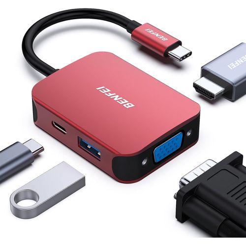 Hub Usb C 4 En 1, Adaptateur Usb C Vers Hdmi Vga, Adaptateur Usb Type-C Vers Usb, Compatible Pour Macbook Pro/Air, Iphone 15 Plus Pro Max, Surface Book 2, Dell Xps 13/15,Pixelbook [GBP6272079]