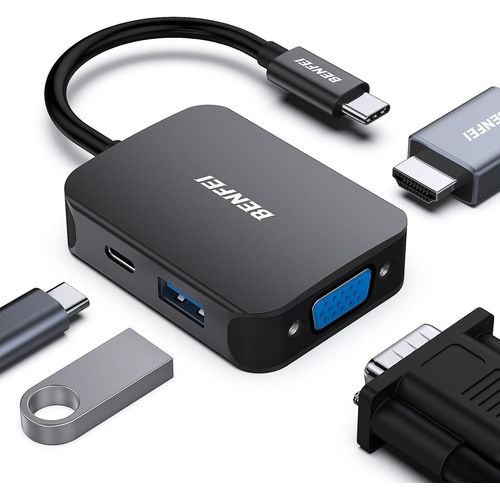 Hub Usb C 4 En 1, Adaptateur Usb C Vers Hdmi Vga, Adaptateur Usb Type-C Vers Usb, Compatible Pour Macbook Pro/Air, Iphone 15 Plus Pro Max, Surface Book 2, Dell Xps 13/15, Pixelbook[GBP6272081]