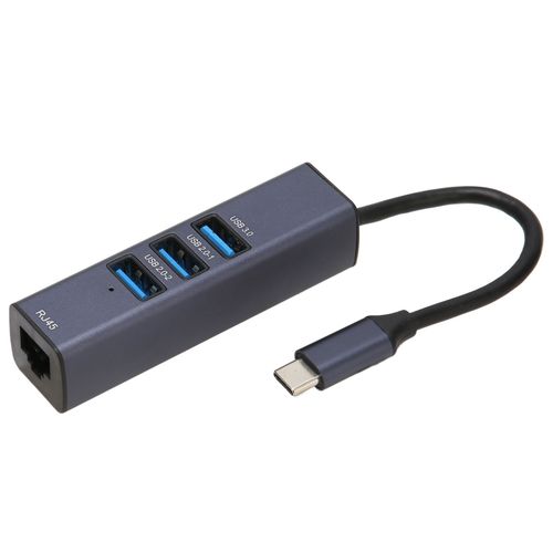 Hub USB C 4 en 1, Port Ethernet RJ45 Gigabit, 3 Ports USB, adaptateur USB C vers Ethernet avec trou de rangement pour ordinateurs portables et tablettes