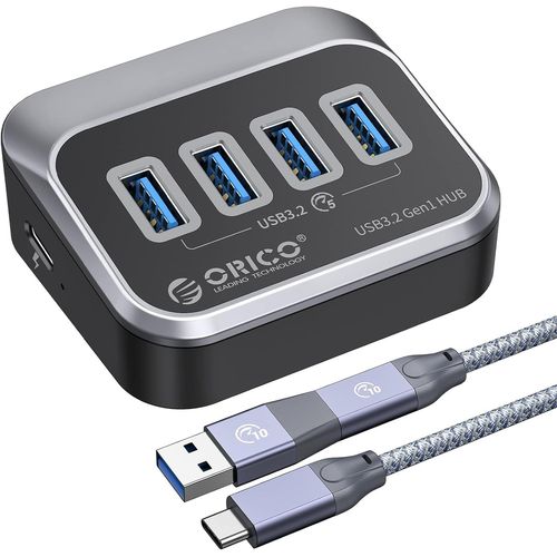 Hub USB C, 4 Ports USB C Hub avec 0,5m cble et Adaptateur USB A, 5Gbps avec Port d'alimentation 5 V/2 A de Type C pour PC, Ordinateurs Portables, Mac, imprimante, Disque Dur Mobile