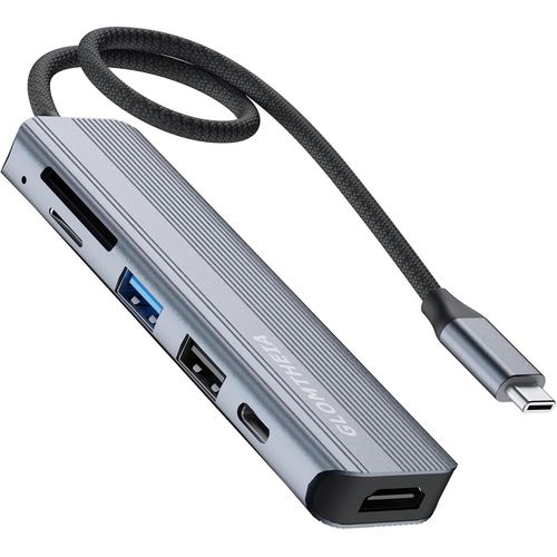 Hub USB C 6 en 1 avec HDMI 4K,USB 3.0,USB 2.0,Lecteur de Cartes SD/TF,PD 100W-Adaptateur USB C Multiport pour MacBook Pro/Air,iPad Pro,Galaxy Tab,Surface Pro,XPS