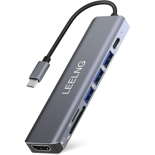 Hub USB C 7 en 1 Adaptateur USB C avec HDMI,Lecteur de cartes SD/TF,Station d'accueil USB C pour ordinateur/MacBook Pro Air/iPad/Surface/Samsung/Steam Deck/RogAlly/Type C