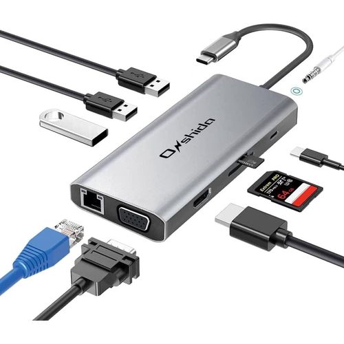 Hub Usb C Adaptateur Usb C 10-En-1 Vers Hdmi 4K, Ethernet Rj45, Vga, Type C Pd 100W, 3 X Usb 3.0, Lecteur De Carte Sd&Tf, 3.5Mm Aux Jack Pour Macbook Pro/Air Dell Xps Ch Book Table[VIT692963]