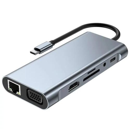 Hub USB C Adaptateur USB C 11-en-1 Onshida vers HDMI 4K, Ethernet RJ45, VGA, Type C PD 100W, 3 x USB 2.0, USB3.0x1, Lecteur de Carte SD&TF, 3.5mm AUX Jack pour Macbook Pro/Air Dell XPS Tablette