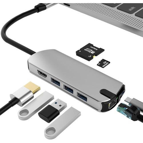 Hub USB C, adaptateur USB C 8 en 1 avec Ethernet Gigabit RJ45, 3  USB 3.0, HDMI 4K, lecteur de carte PD et SD/TF 100 W, station d'accueil compatible avec les ordinateurs portables MacBook Pro et Air USB C et autres appareils de type C