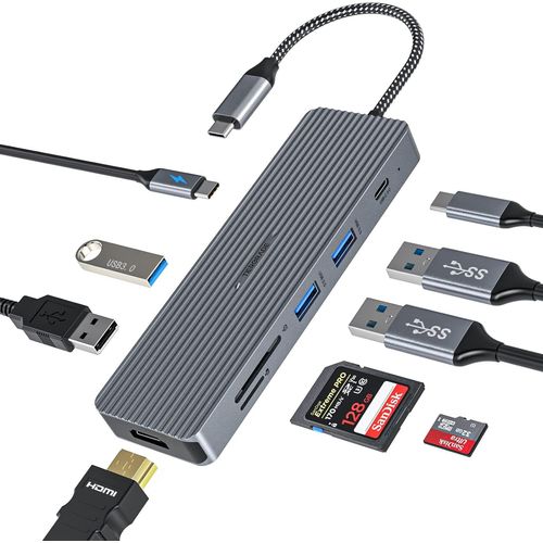 Hub USB C,Adaptateur USB C 9 en 1 avec HDMI 4K,PD 100 W,3 Ports de donnes USB-A et USB-C3.0,USB2.0,Lecteur de Carte TF/SD,Station d'accueil USB C.[W922]